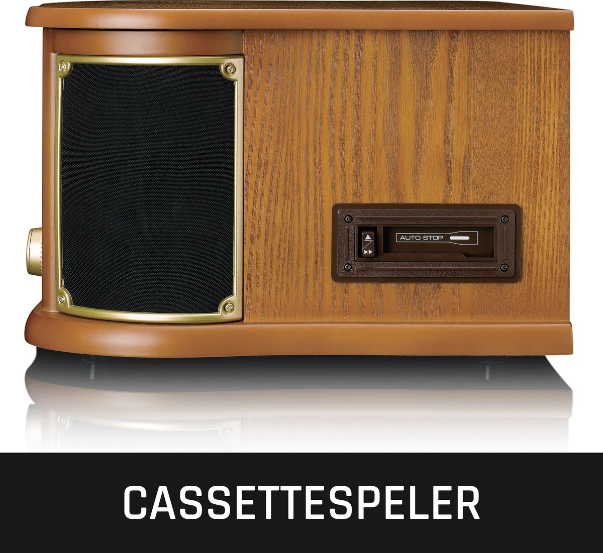 Lenco Classic Phono Retro Platenspeler - Bluetooth - Auto-stop - DAB Radio CD en Cassettespeler - TCD-2571WD - Hout - Afbeelding 4