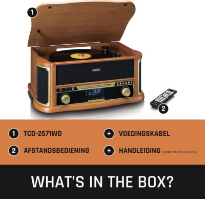 Lenco Classic Phono Retro Platenspeler - Bluetooth - Auto-stop - DAB Radio CD en Cassettespeler - TCD-2571WD - Hout