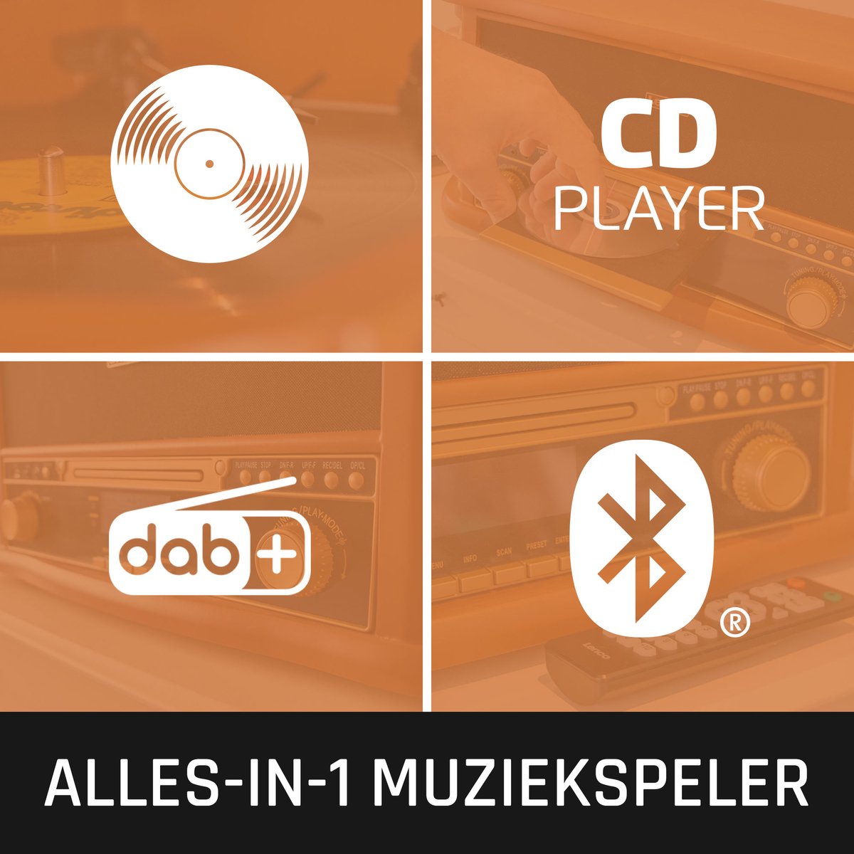Lenco Classic Phono Retro Platenspeler - Bluetooth - Auto-stop - DAB Radio CD en Cassettespeler - TCD-2571WD - Hout - Afbeelding 2