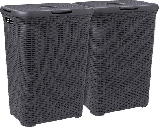 Curver Style Wasmand met Deksel - 60L - 2 stuks - Antraciet