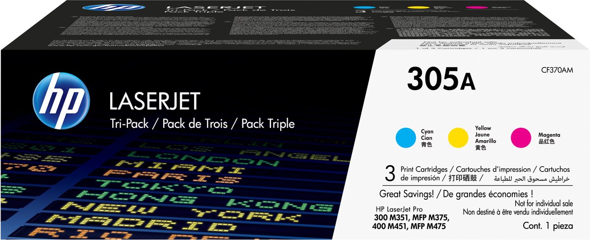 HP 305A - Tonercartridge - Origineel - Standaard Capaciteit - 3 pack - Cyaan/Magenta/Geel